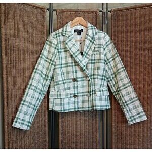 Rachel Zoe Tweed Blazer Jacket Green Plaid Academia Size M Runs Small New READ